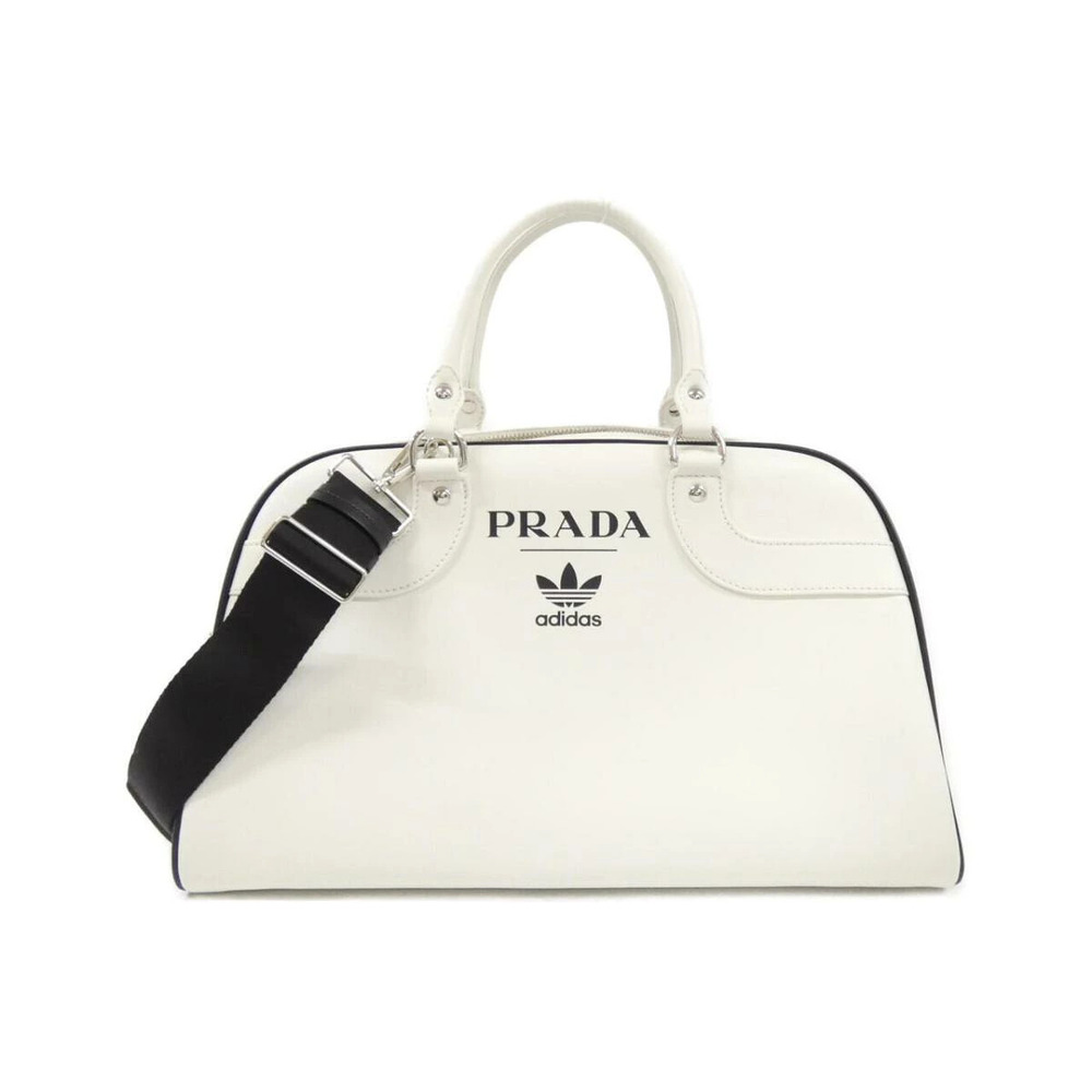 Prada Adidas City Calfskin Bowling Bag prominent dual White